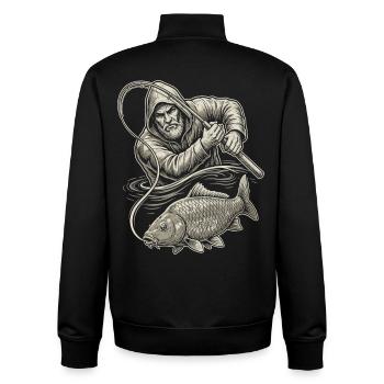 Old fisherman carp illustration - Unisex Organic Zip Sweatshirt by Stanley/Stella - black - Back - AI Model Male 185 light (185cm)