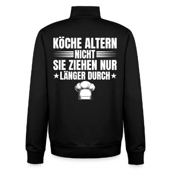 Les cuisiniers ne vieillissent pas. Drôle de discours de cuisine. - Sweat zippé unisexe en coton bio Stanley/Stella - noir - Dos - AI Model Male 185 light (185cm)
