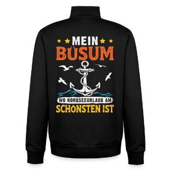 Mer du Nord MON BÜSUM OÙ LES VACANCES EN MER DU NORD SONT LES PLUS BELLES - Sweat zippé unisexe en coton bio Stanley/Stella - noir - Dos - AI Model Male 185 light (185cm)
