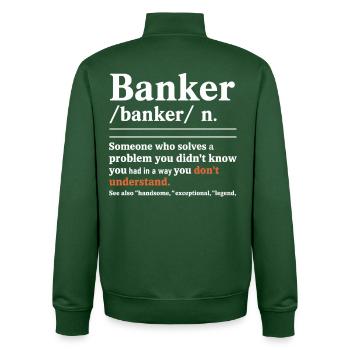 Banker Rätsel Typo Shirt - Unisex Organic Zip Sweatshirt von Stanley/Stella - Flaschengrün - Hinten - AI Model Male 185 dark (185cm)