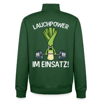 Gewichtheber LAUCHPOWER IM EINSATZ Lustiges - Unisex Organic Zip Sweatshirt von Stanley/Stella - Flaschengrün - Hinten - AI Model Male 185 dark (185cm)