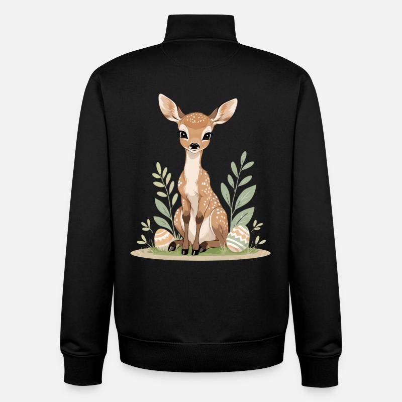 Faon au printemps avec des feuilles - Sweat zippé unisexe en coton bio Stanley/Stella - noir