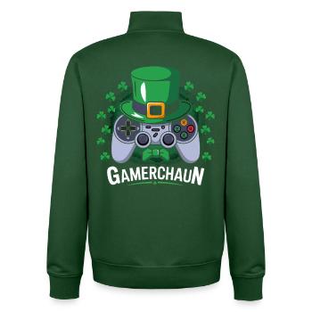 Motif de manette Leprechaun GameChaun - Sweat zippé unisexe en coton bio Stanley/Stella - vert bouteille - Dos - AI Model Male 185 dark (185cm)