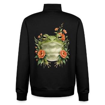Frühlingsfrosch mit Blütenkranz - Unisex Organic Zip Sweatshirt von Stanley/Stella - Schwarz - Hinten - AI Model Male 185 light (185cm)