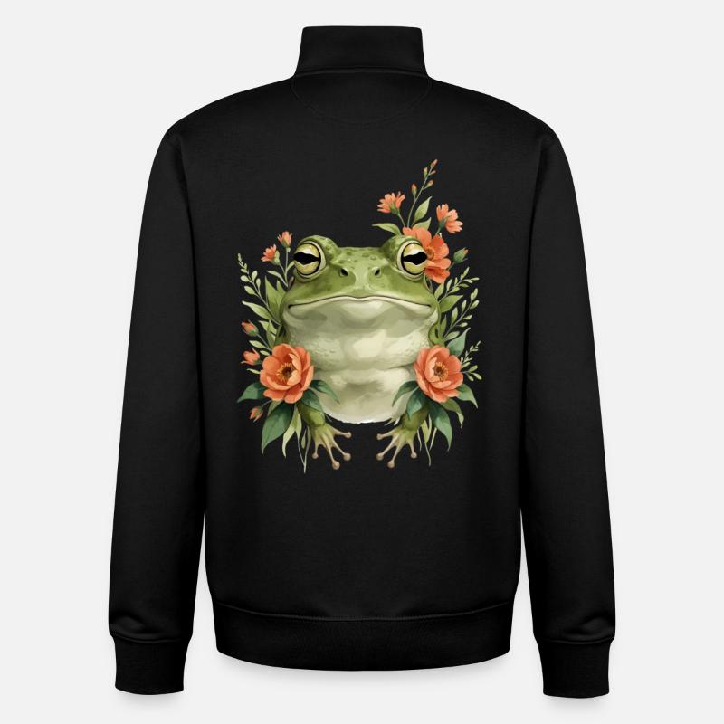 Frühlingsfrosch mit Blütenkranz - Unisex Organic Zip Sweatshirt von Stanley/Stella - Schwarz