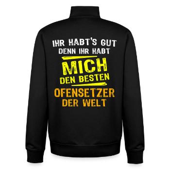 Stove Fitter Gift - Unisex Organic Zip Sweatshirt by Stanley/Stella - black - Back - AI Model Male 185 light (185cm)