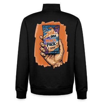 Nur noch ein Pack, ich schwöre, Sammelkarten-Süchtiger - Unisex Organic Zip Sweatshirt von Stanley/Stella - Schwarz - Hinten - AI Model Male 185 light (185cm)