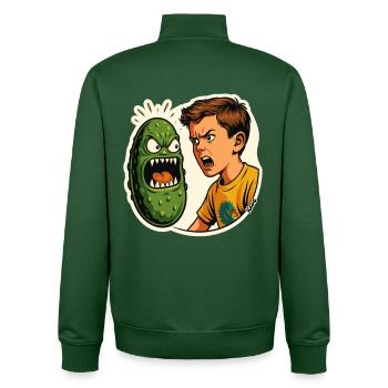 Garçon qui crie sur le concombre avec un visage - Sweat zippé unisexe en coton bio Stanley/Stella - vert bouteille - Dos - AI Model Male 185 dark (185cm)