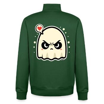 Angry Ghost with Heart Speech Bubble - Unisex Organic Zip Sweatshirt by Stanley/Stella - bottle green - Back - AI Model Male 185 dark (185cm)