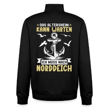 Grandpa RETIREMENT HOME CAN WAIT HAS TO GO TO NORDDEICH - Unisex Organic Zip Sweatshirt by Stanley/Stella - black - Back - AI Model Male 185 light (185cm)