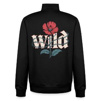 Chemise de fleurs sauvages avec motif de pavot - Sweat zippé unisexe en coton bio Stanley/Stella - noir - Dos - AI Model Male 185 light (185cm)