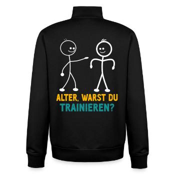 Strichmännchen WARST DU TRAINIEREN LUSTIG - Unisex Organic Zip Sweatshirt von Stanley/Stella - Schwarz - Hinten - AI Model Male 185 light (185cm)