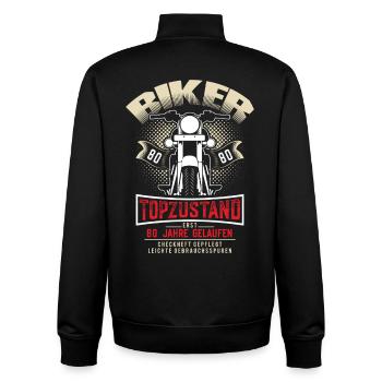 80th Birthday Motorcyclist Motorcycle - Unisex Organic Zip Sweatshirt by Stanley/Stella - black - Back - AI Model Male 185 light (185cm)