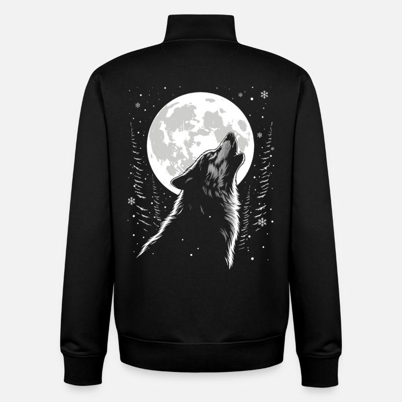 Wolf, Moon, Nature, Wilderness, Animal - Unisex Organic Zip Sweatshirt by Stanley/Stella - black