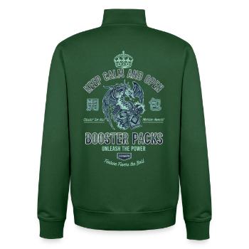 Keep Calm And Open Booster Packs Unleash The Power - Unisex Organic Zip Sweatshirt by Stanley/Stella - bottle green - Back - AI Model Male 185 dark (185cm)