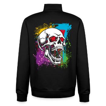 Skull on colorful spots - Unisex Organic Zip Sweatshirt by Stanley/Stella - black - Back - AI Model Male 185 light (185cm)