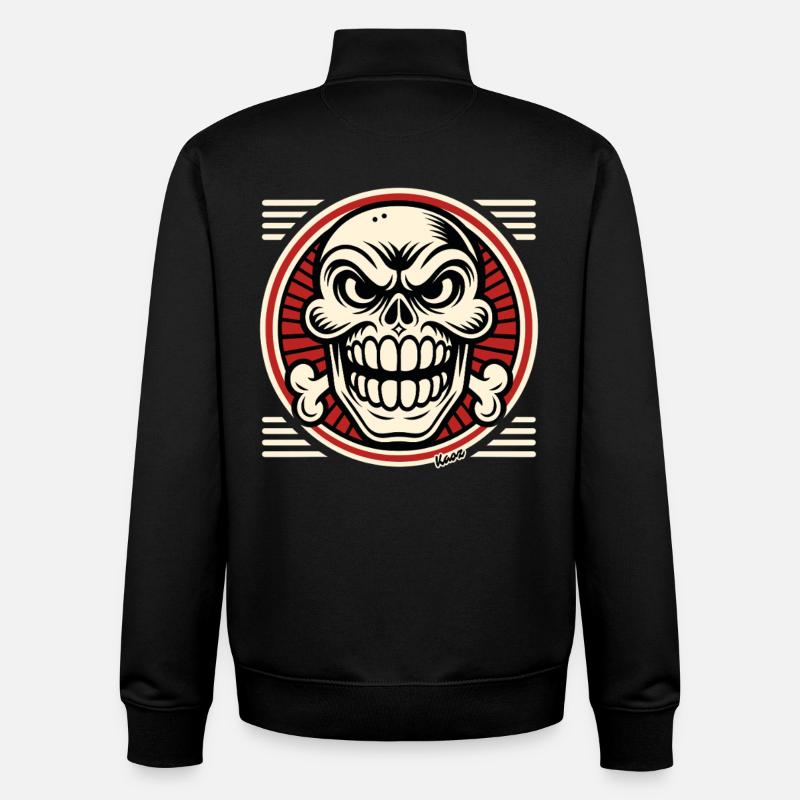 Grinning skull with bone emblem - Unisex Organic Zip Sweatshirt by Stanley/Stella - black