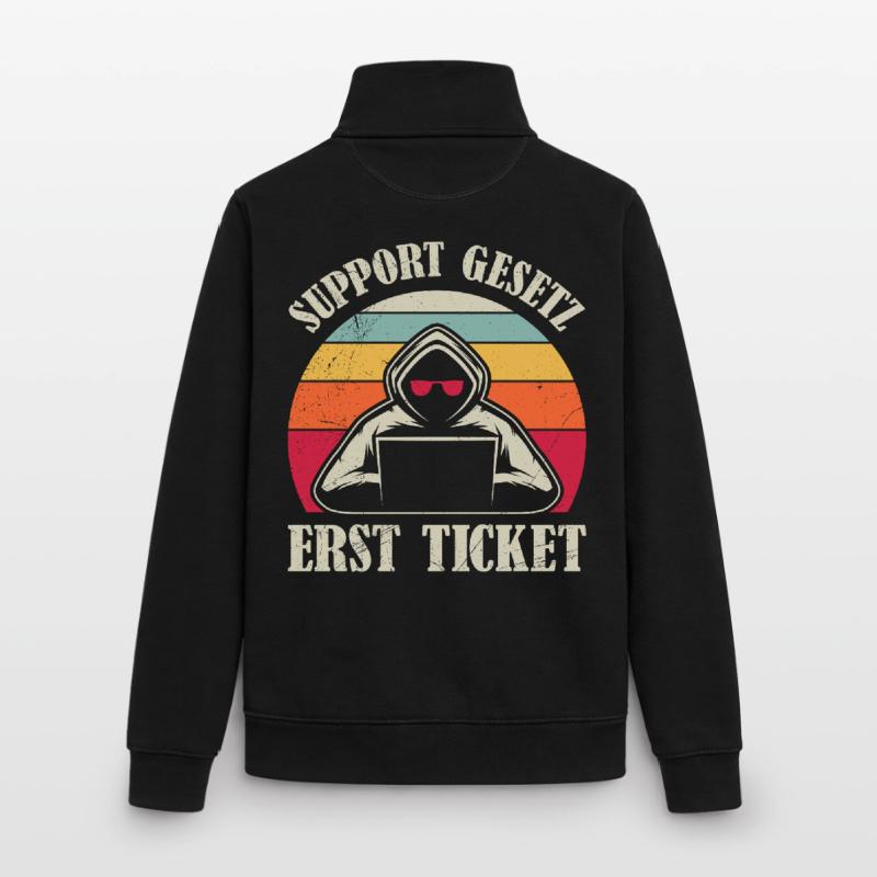 Codeur en informatique SUPPORT LAW FIRST TICKET Sweat zippé unisexe en coton bio Stanley/Stella