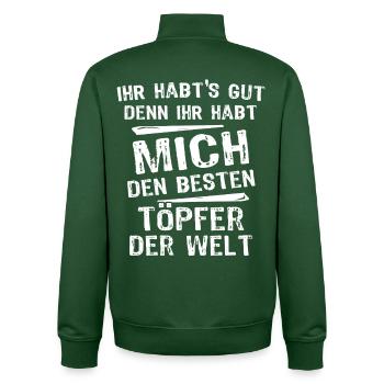 potier - Sweat zippé unisexe en coton bio Stanley/Stella - vert bouteille - Dos - AI Model Male 185 dark (185cm)