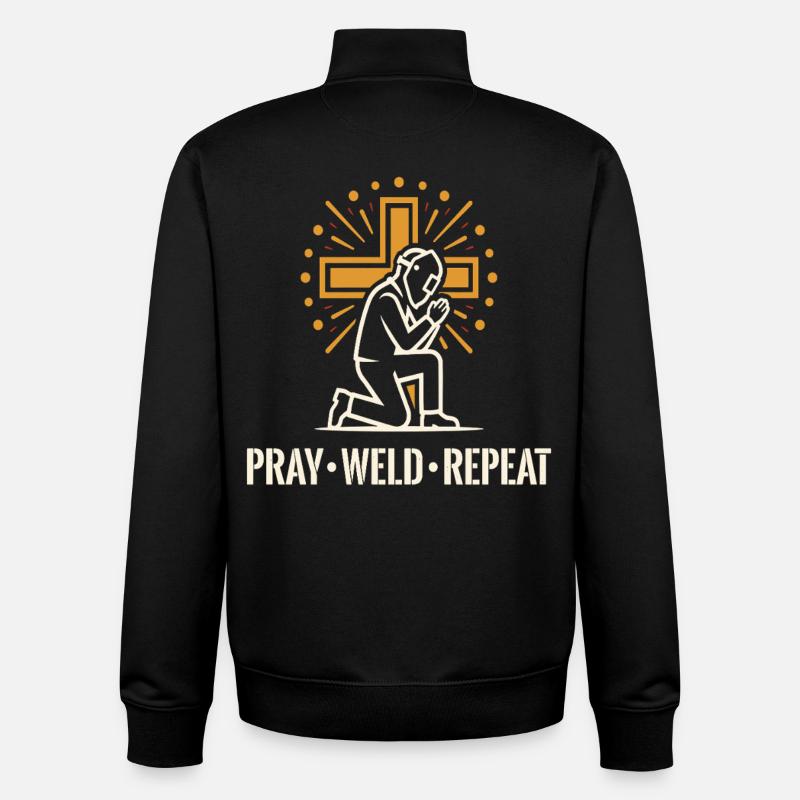 Pray Weld Repeat Welder Cross - Unisex Organic Zip Sweatshirt by Stanley/Stella - black
