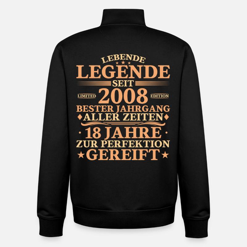 Millésime 2008 Né 18 ans - Sweat zippé unisexe en coton bio Stanley/Stella - noir