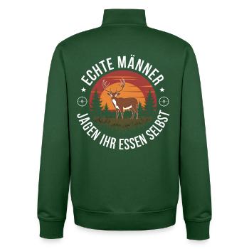 Echte Männer jagen ihr Essen selbst - Jäger Hirsch - Unisex Organic Zip Sweatshirt von Stanley/Stella - Flaschengrün - Hinten - AI Model Male 185 dark (185cm)