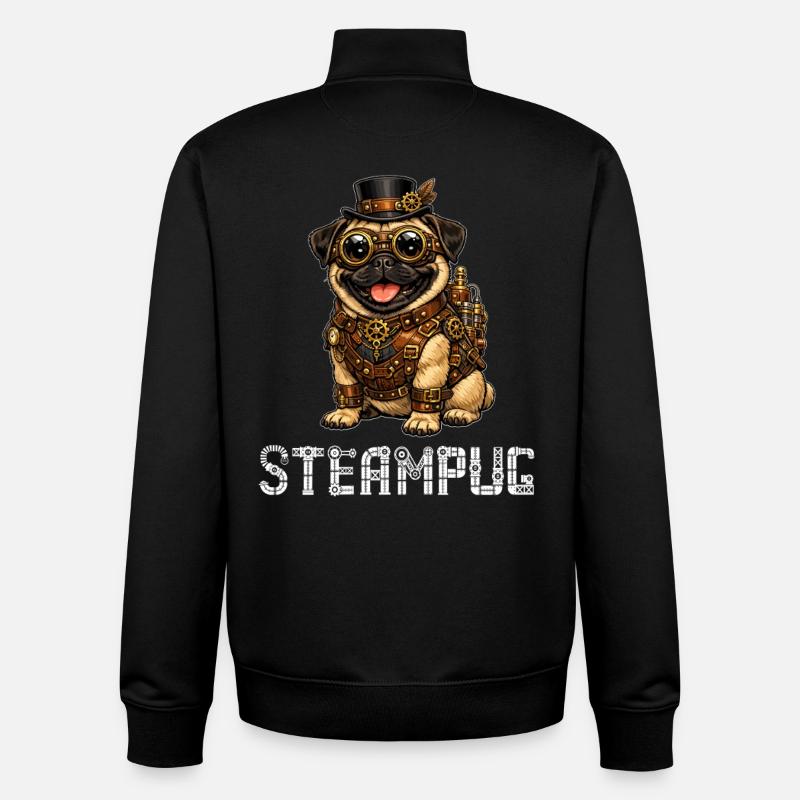 Steampug Steampunk Pug Mops - Unisex Organic Zip Sweatshirt by Stanley/Stella - black