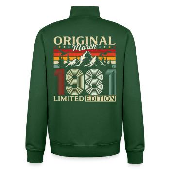 45. Geburtstag Geschenk Mann Vintage März 1981 - Unisex Organic Zip Sweatshirt von Stanley/Stella - Flaschengrün - Hinten - AI Model Male 185 dark (185cm)
