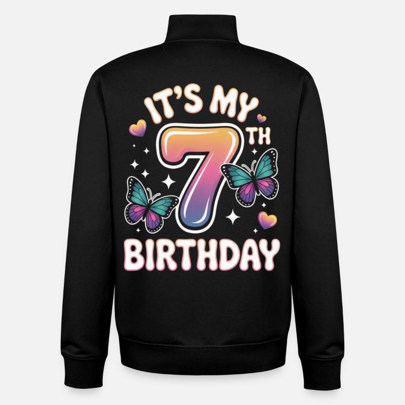 My Seventh Birthday Gradient - Unisex Organic Zip Sweatshirt by Stanley/Stella - black