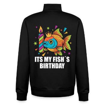 C’est le poisson rouge d’anniversaire de mon poisson - Sweat zippé unisexe en coton bio Stanley/Stella - noir - Dos - AI Model Male 185 light (185cm)