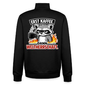 Erst Kaffee Dann Weltherrschaft - Unisex Organic Zip Sweatshirt von Stanley/Stella - Schwarz - Hinten - AI Model Male 185 light (185cm)