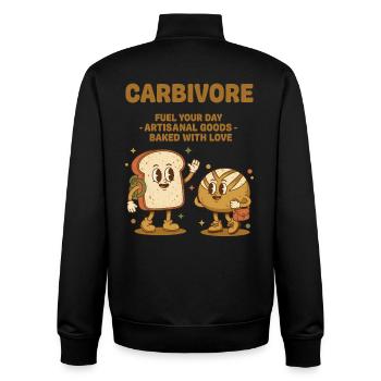 Pain au levain à la pâte Carbivore Alimente votre journée - Sweat zippé unisexe en coton bio Stanley/Stella - noir - Dos - AI Model Male 185 light (185cm)