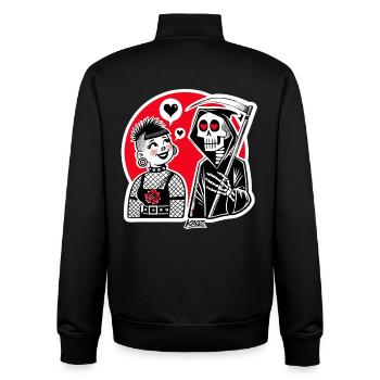 Love meets Grim Reaper – Punk Duo - Unisex Organic Zip Sweatshirt by Stanley/Stella - black - Back - AI Model Male 185 light (185cm)
