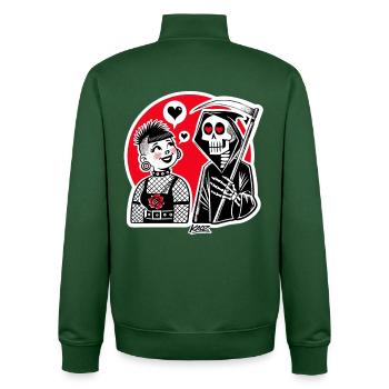 Love meets Grim Reaper – Punk Duo - Unisex Organic Zip Sweatshirt by Stanley/Stella - bottle green - Back - AI Model Male 185 dark (185cm)