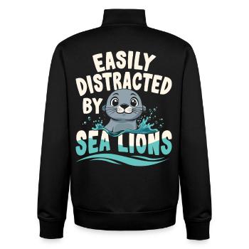 Facilement distraite par les otaries, mignonne - Sweat zippé unisexe en coton bio Stanley/Stella - noir - Dos - AI Model Male 185 light (185cm)