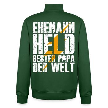 Husband Hero Best Dad in the World Father - Unisex Organic Zip Sweatshirt by Stanley/Stella - bottle green - Back - AI Model Male 185 dark (185cm)
