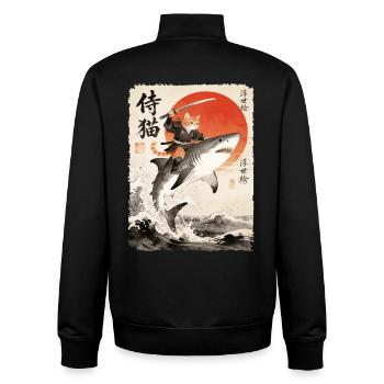 Chat samouraï, guerrier et combattant japonais, requin - Sweat zippé unisexe en coton bio Stanley/Stella - noir - Dos - AI Model Male 185 light (185cm)