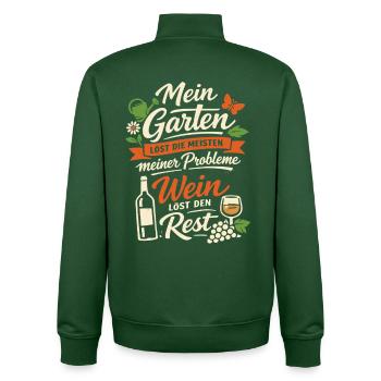 Mein Garten löst meine Probleme - Wein Spruch - Unisex Organic Zip Sweatshirt von Stanley/Stella - Flaschengrün - Hinten - AI Model Male 185 dark (185cm)