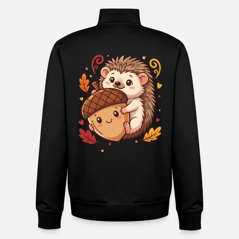 Doux hérisson avec un acorn automne - Sweat zippé unisexe en coton bio Stanley/Stella - noir