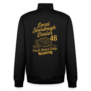 Vendeur local de levain Pain au levain fraîchement cuit chaque jour - Sweat zippé unisexe en coton bio Stanley/Stella - noir - Dos - AI Model Male 185 light (185cm)
