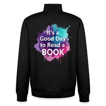 Lecture des livres Bonjour - Sweat zippé unisexe en coton bio Stanley/Stella - noir - Dos - AI Model Male 185 light (185cm)