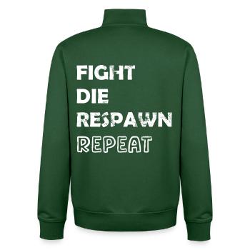 Fight Die Respawn Repeat Gaming Motif - Unisex Organic Zip Sweatshirt by Stanley/Stella - bottle green - Back - AI Model Male 185 dark (185cm)