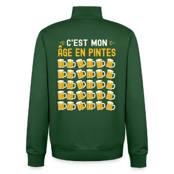 Mon Âge En Pintes 30 ans Humour Anniversaire Bière - Sweat zippé unisexe en coton bio Stanley/Stella - vert bouteille - Dos - AI Model Male 185 dark (185cm)