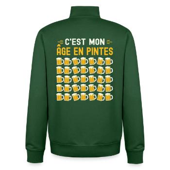 Mon Âge En Pintes 35 ans Humour Anniversaire Bière - Sweat zippé unisexe en coton bio Stanley/Stella - vert bouteille - Dos - AI Model Male 185 dark (185cm)