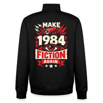 Make 1984 Fiction Again - Unisex Organic Zip Sweatshirt by Stanley/Stella - black - Back - AI Model Male 185 light (185cm)