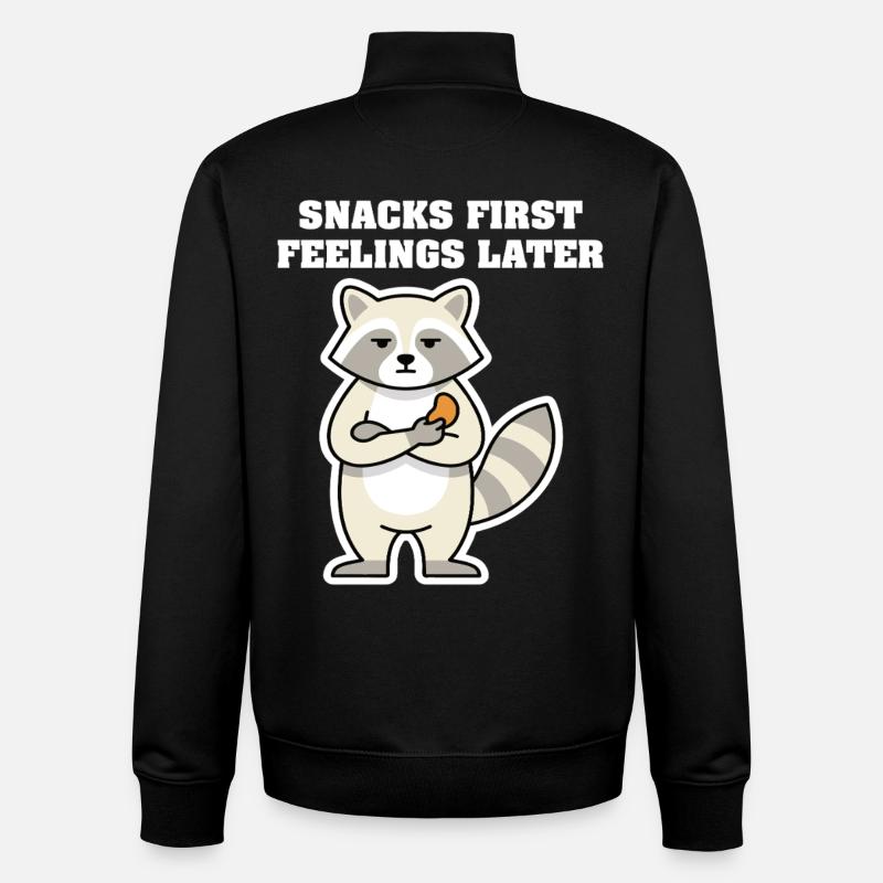 SNACKS FIRST FEELINGS LATER Raccoon - Unisex Organic Zip Sweatshirt by Stanley/Stella - black