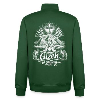 Gizeh appelle le voyage des pyramides d’Égypte - Sweat zippé unisexe en coton bio Stanley/Stella - vert bouteille - Dos - AI Model Male 185 dark (185cm)