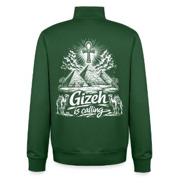 Gizeh appelle le voyage des pyramides d’Égypte - Sweat zippé unisexe en coton bio Stanley/Stella - vert bouteille - Dos - AI Model Male 185 dark (185cm)