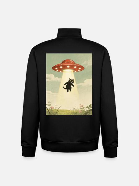Cat, UFO, Abduction, Aliens, Extraterrestrials - Unisex Organic Zip Sweatshirt by Stanley/Stella - black