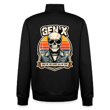 Cavalier en denim du créneau du créneau - Sweat zippé unisexe en coton bio Stanley/Stella - noir - Dos - AI Model Male 185 light (185cm)
